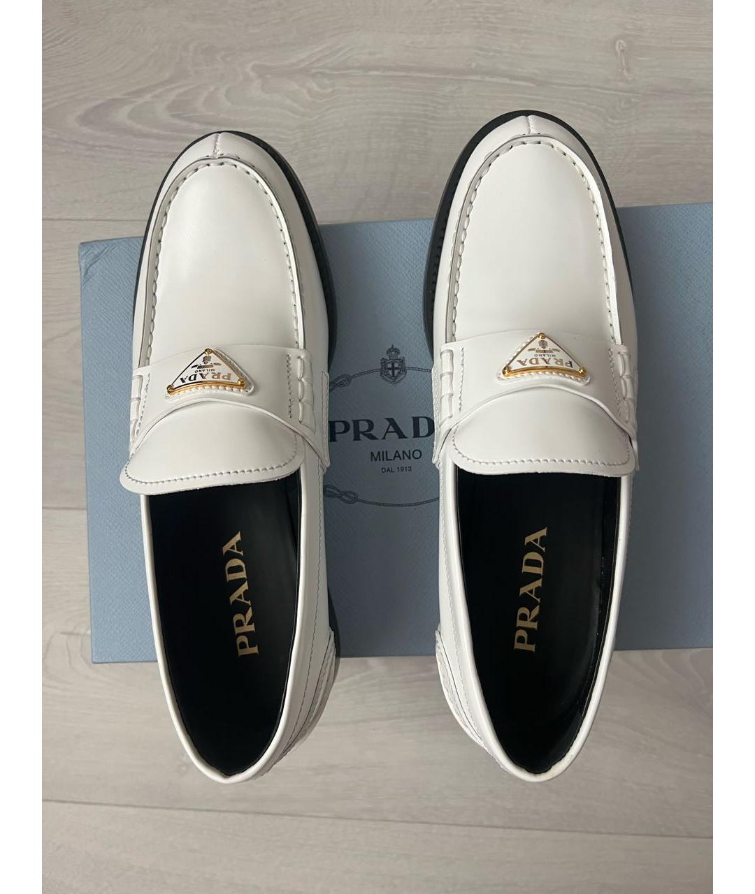 PRADA Белые кожаные лоферы, фото 3
