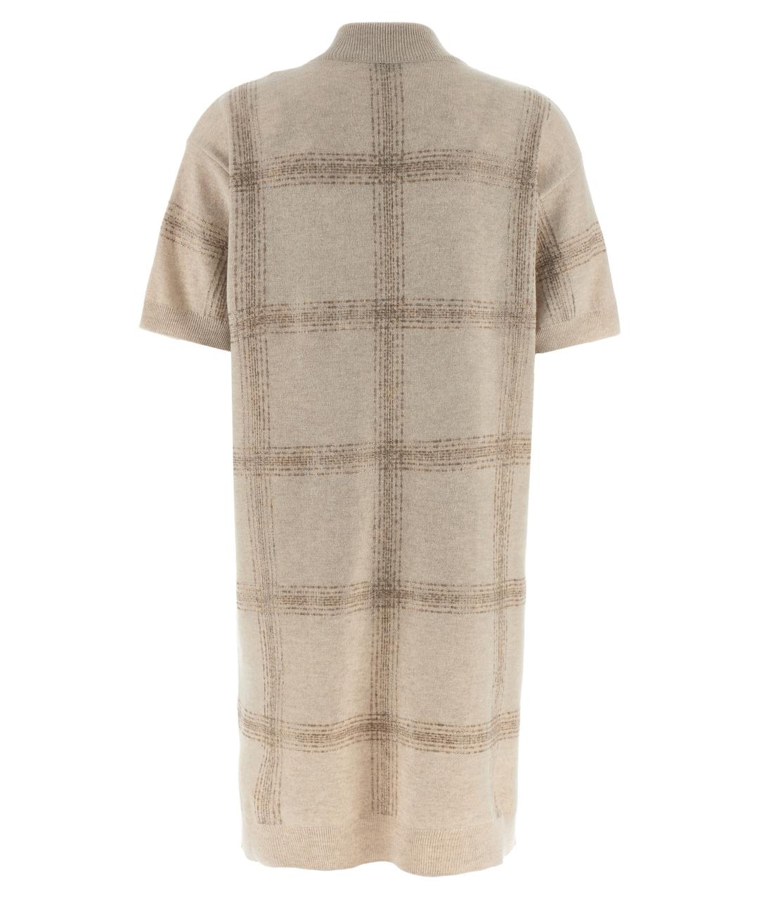 BRUNELLO CUCINELLI Бежевое шерстяное повседневное платье, фото 2