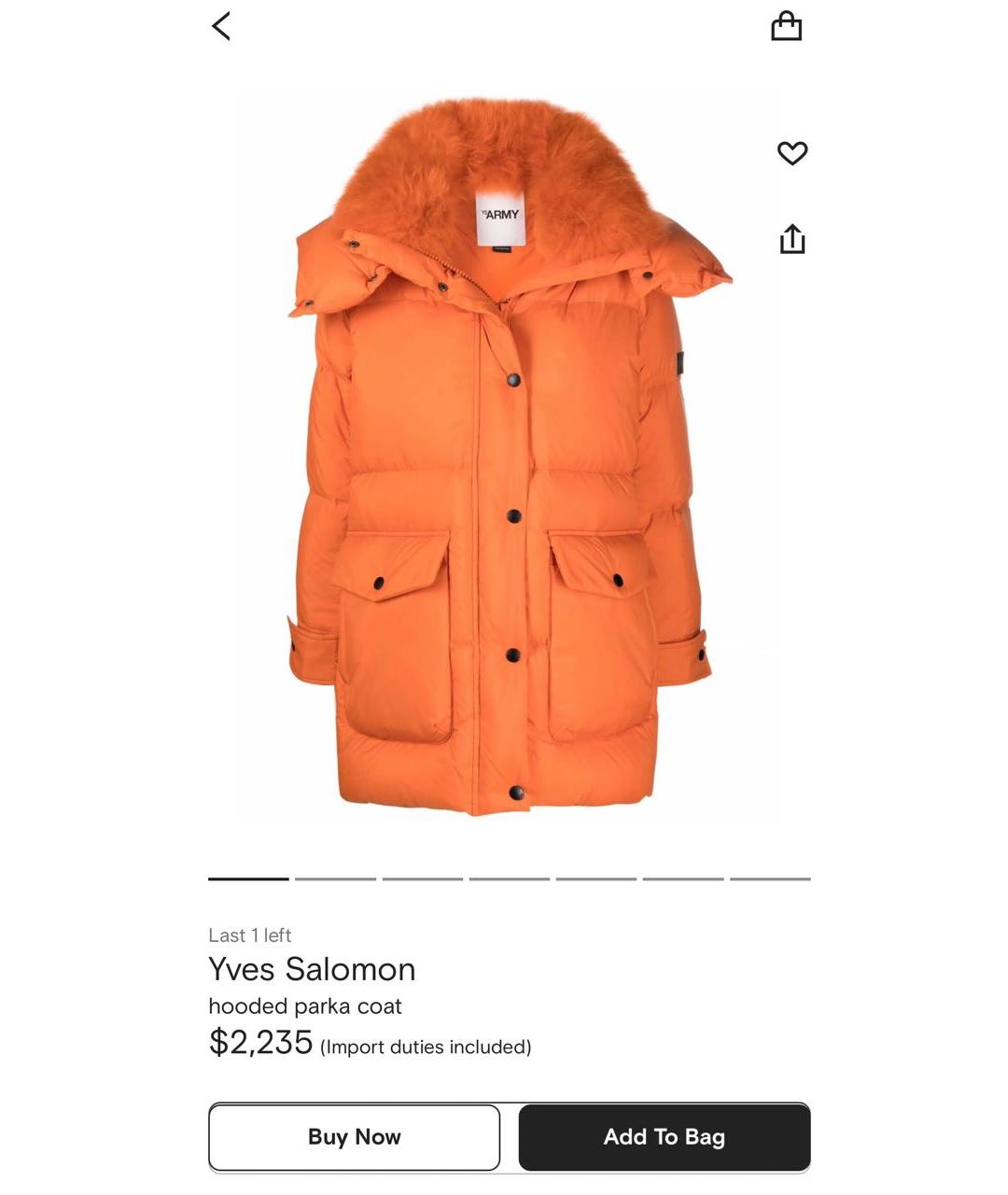 YVES SALOMON Оранжевый пуховик, фото 2