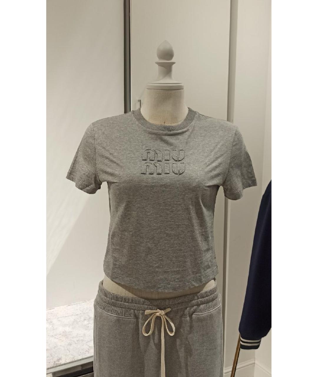 MIU MIU Серая хлопковая футболка, фото 2