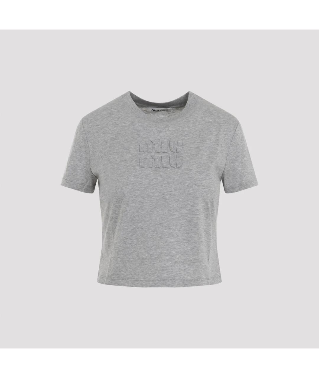 MIU MIU Серая хлопковая футболка, фото 8