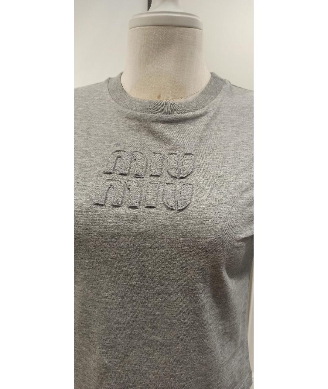MIU MIU Серая хлопковая футболка, фото 5