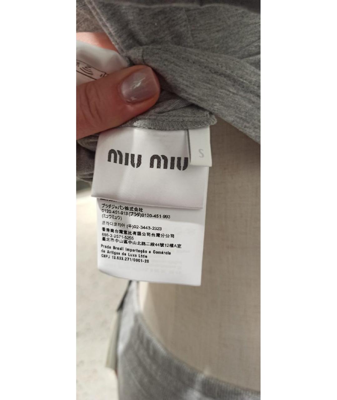 MIU MIU Серая хлопковая футболка, фото 6