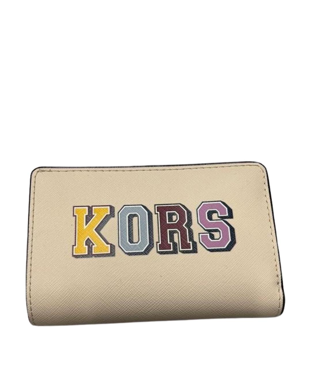 MICHAEL KORS Бежевый кожаный кошелек, фото 1