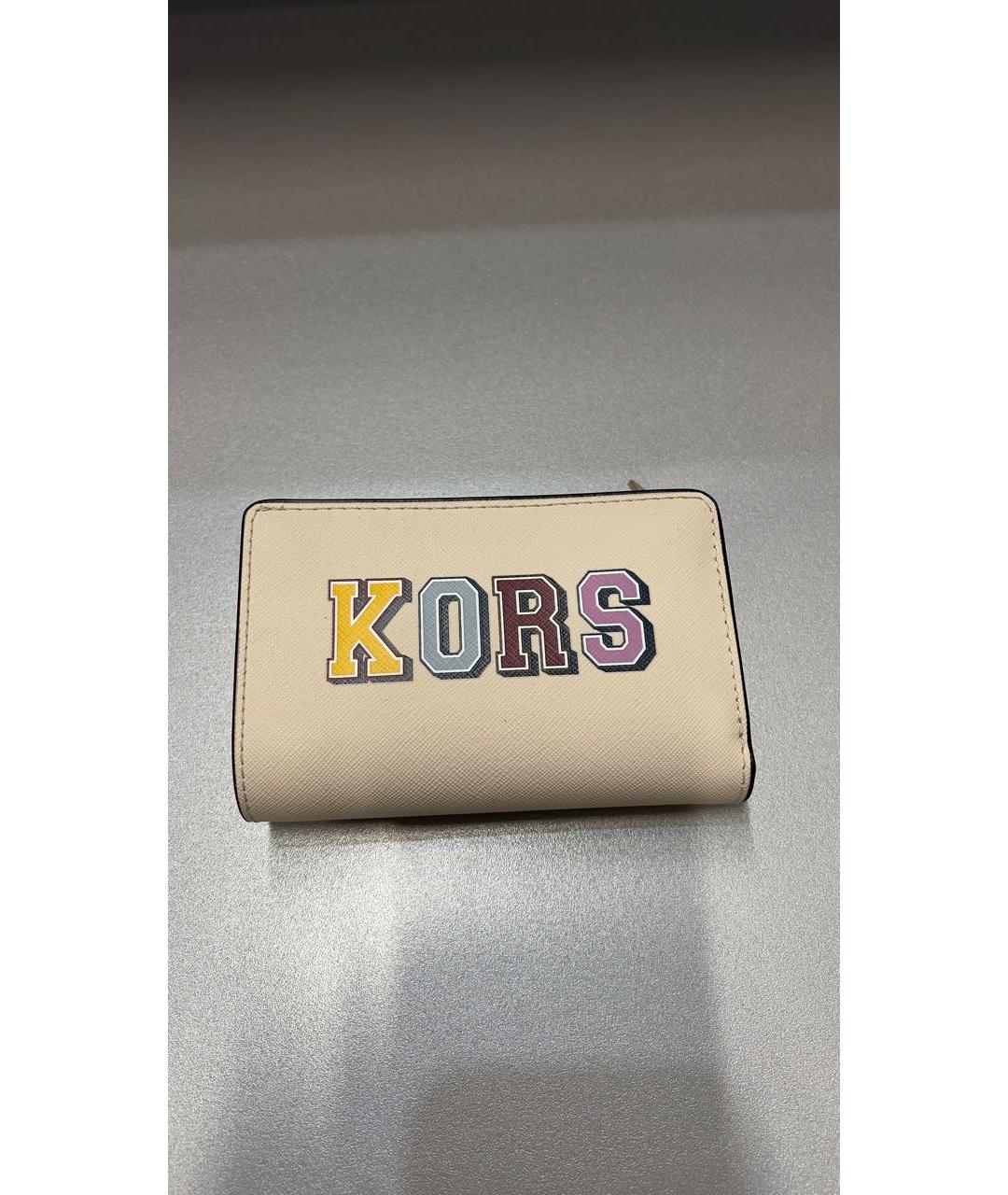 MICHAEL KORS Бежевый кожаный кошелек, фото 5