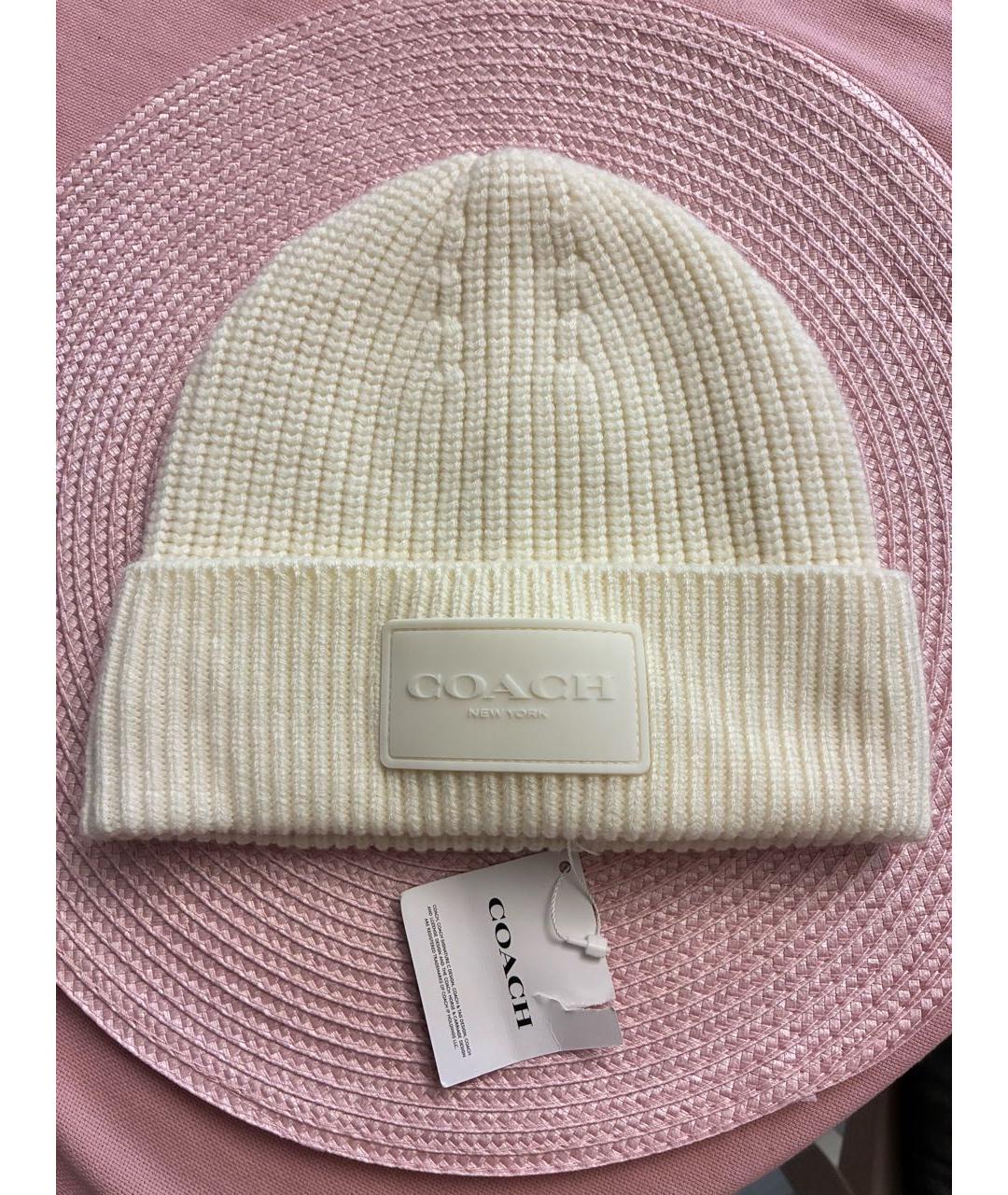 COACH Белая шапка, фото 4