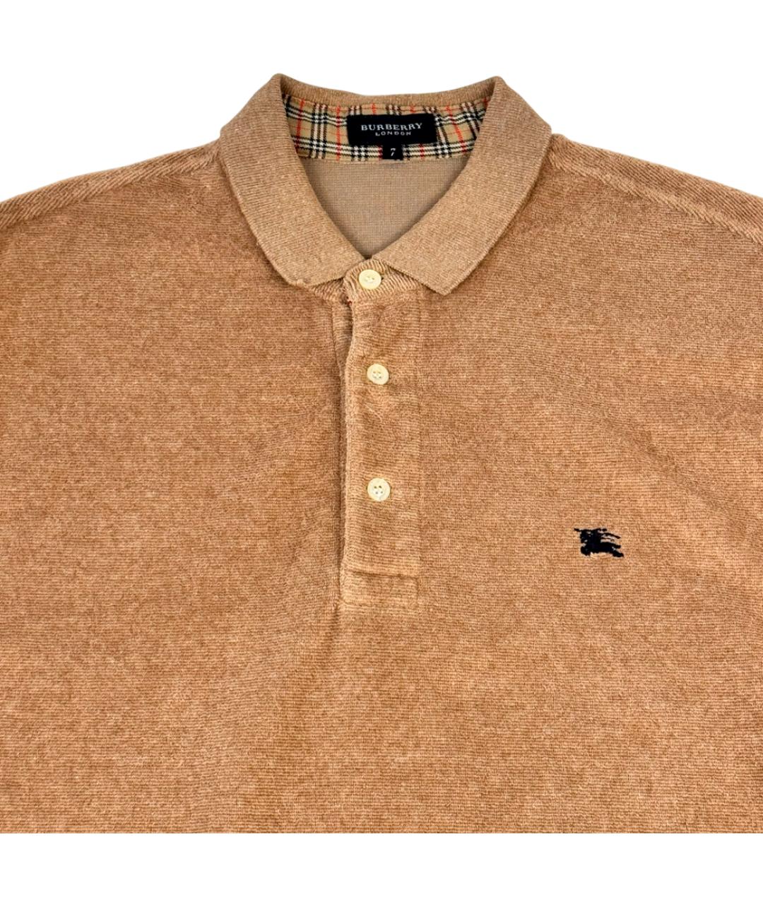 BURBERRY Коричневое хлопковое поло с длинным рукавом, фото 2