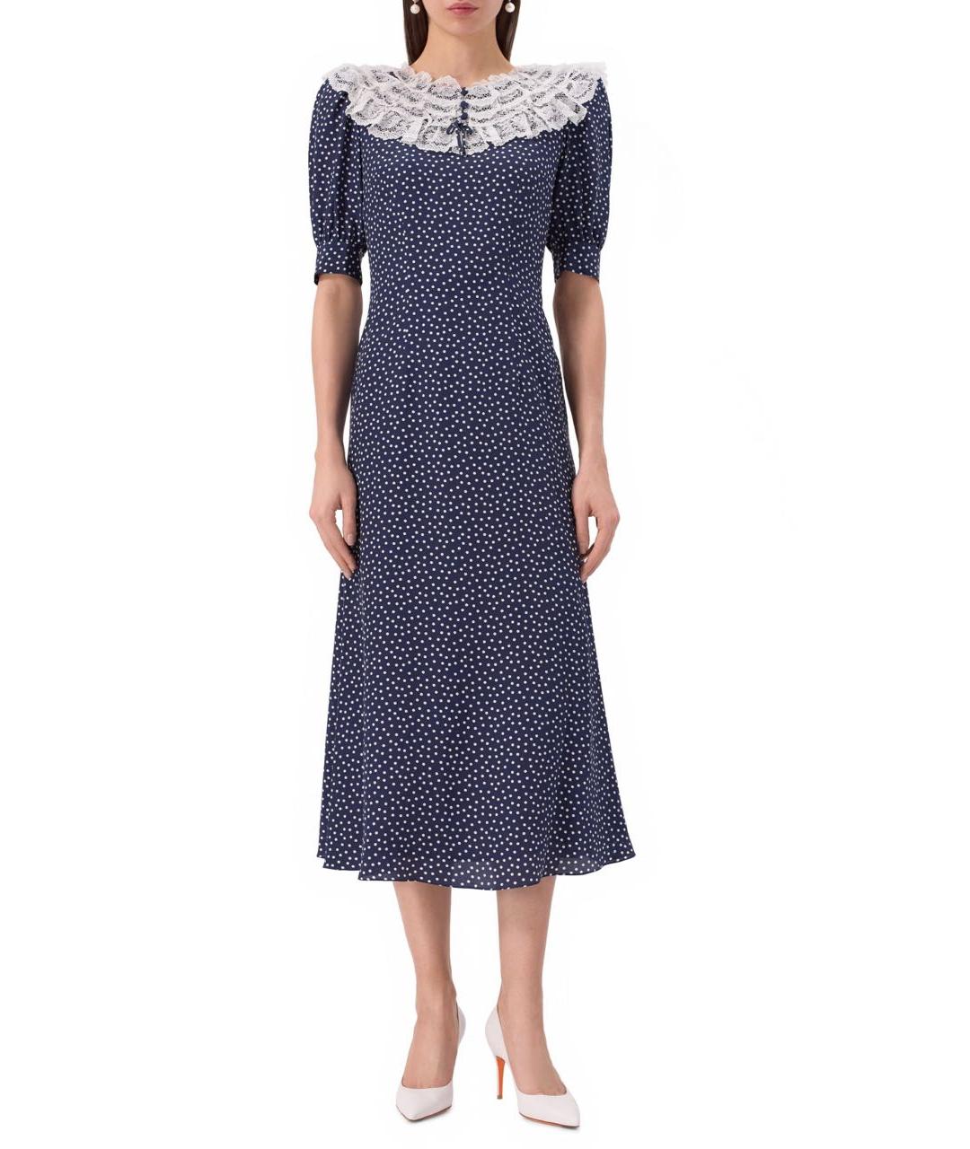 ALESSANDRA RICH Темно-синее шелковое повседневное платье, фото 3