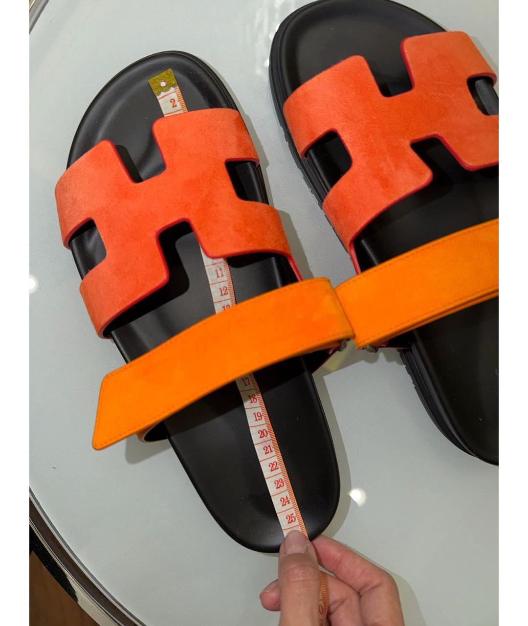 HERMES Оранжевое замшевые шлепанцы, фото 6