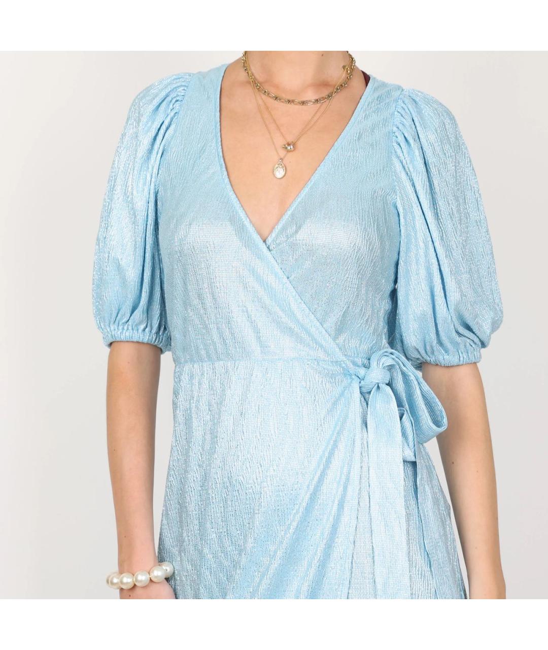 ROTATE Голубое полиэстеровое коктейльное платье, фото 4