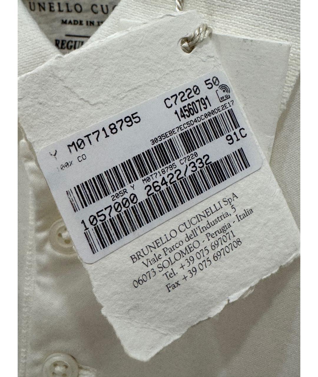 BRUNELLO CUCINELLI Белое хлопковое поло с длинным рукавом, фото 3