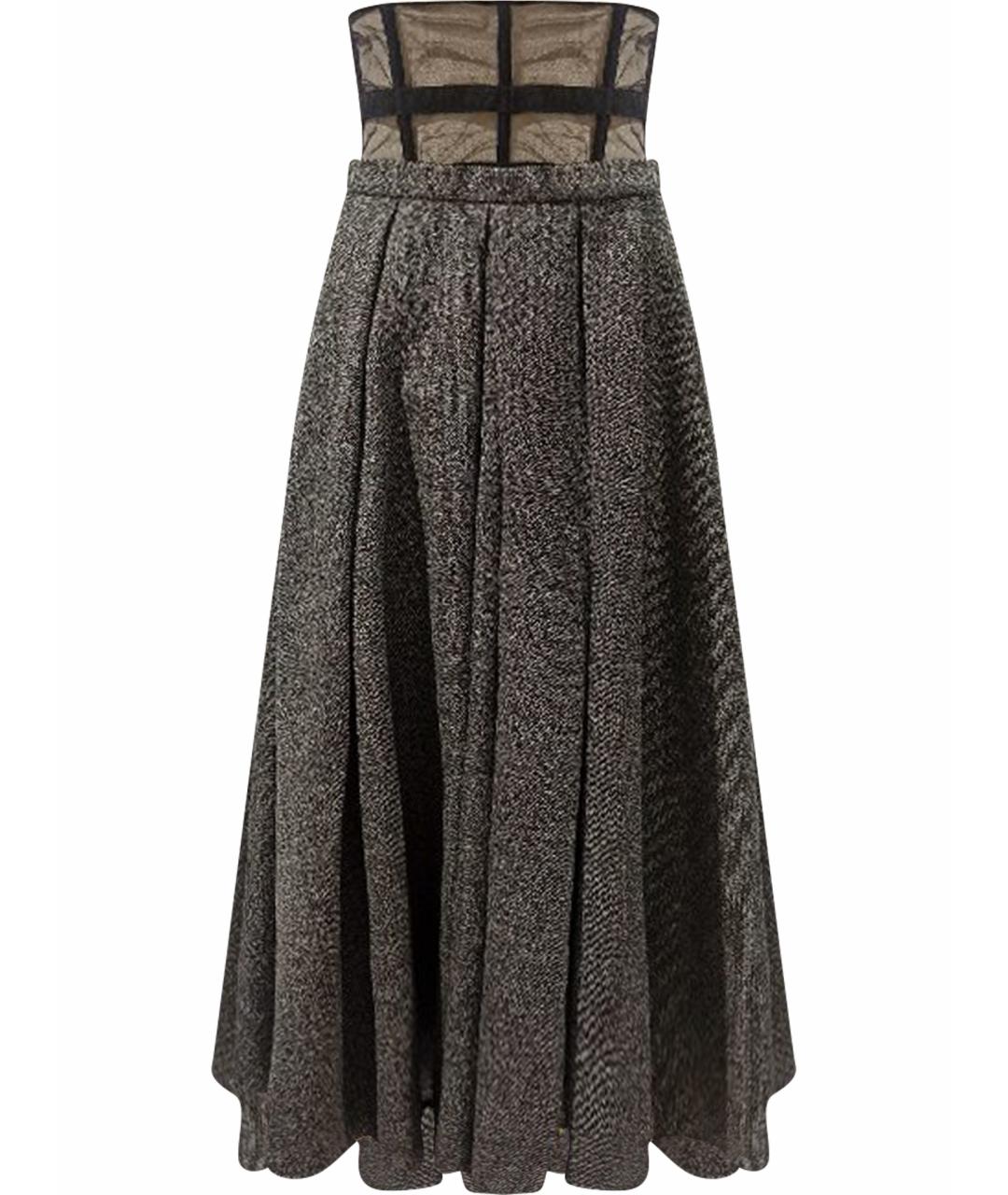 CHRISTIAN DIOR Серая шерстяная юбка миди, фото 1