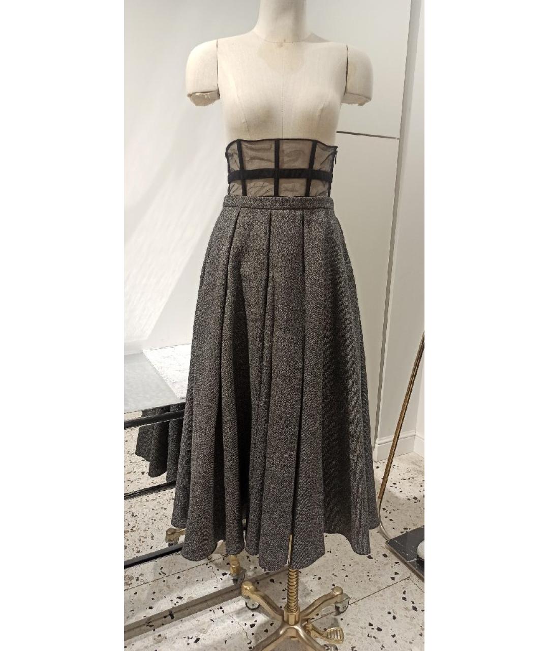 CHRISTIAN DIOR Серая шерстяная юбка миди, фото 7