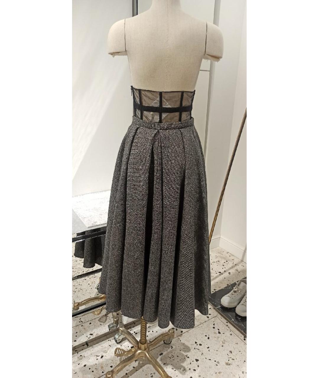 CHRISTIAN DIOR Серая шерстяная юбка миди, фото 3