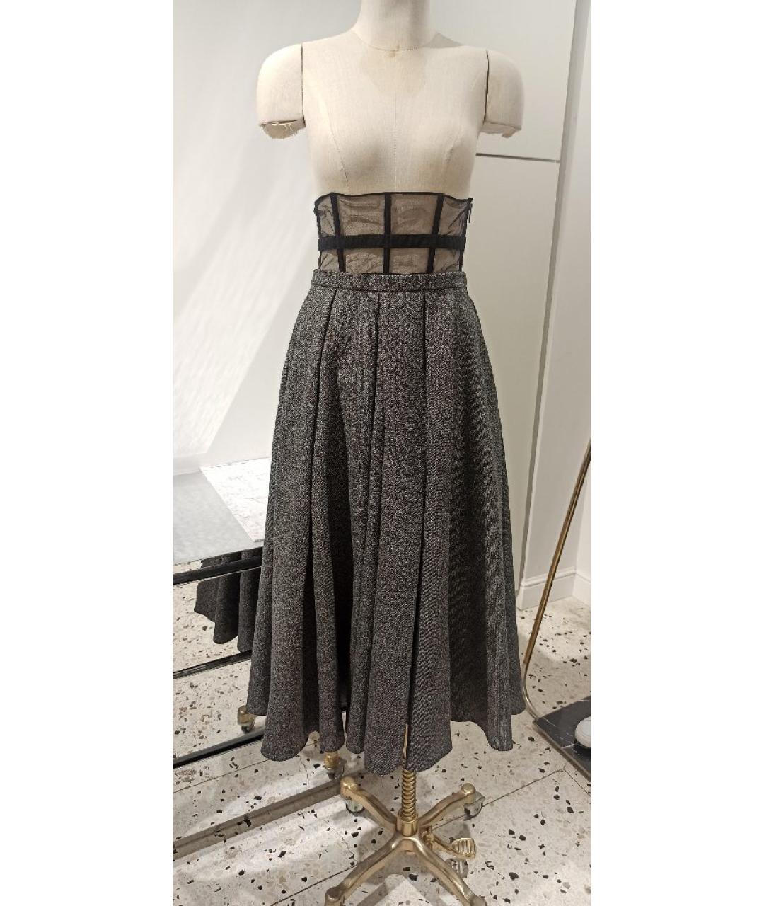 CHRISTIAN DIOR Серая шерстяная юбка миди, фото 9