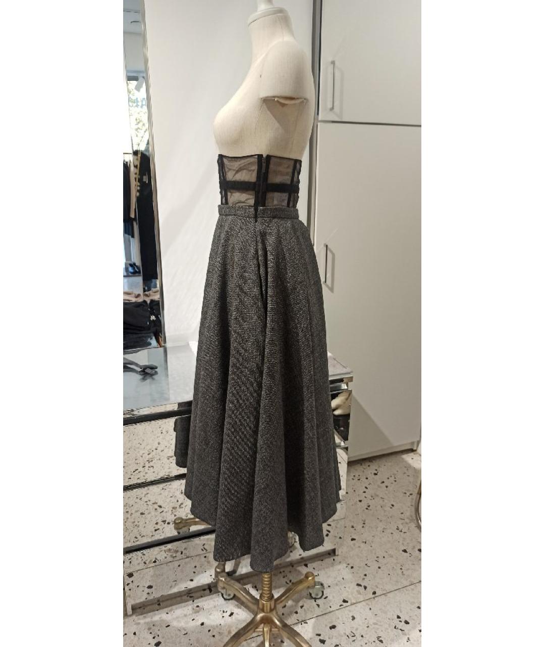 CHRISTIAN DIOR Серая шерстяная юбка миди, фото 2