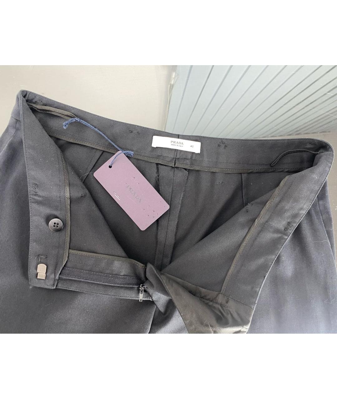 PRADA Черные хлопковые прямые брюки, фото 3