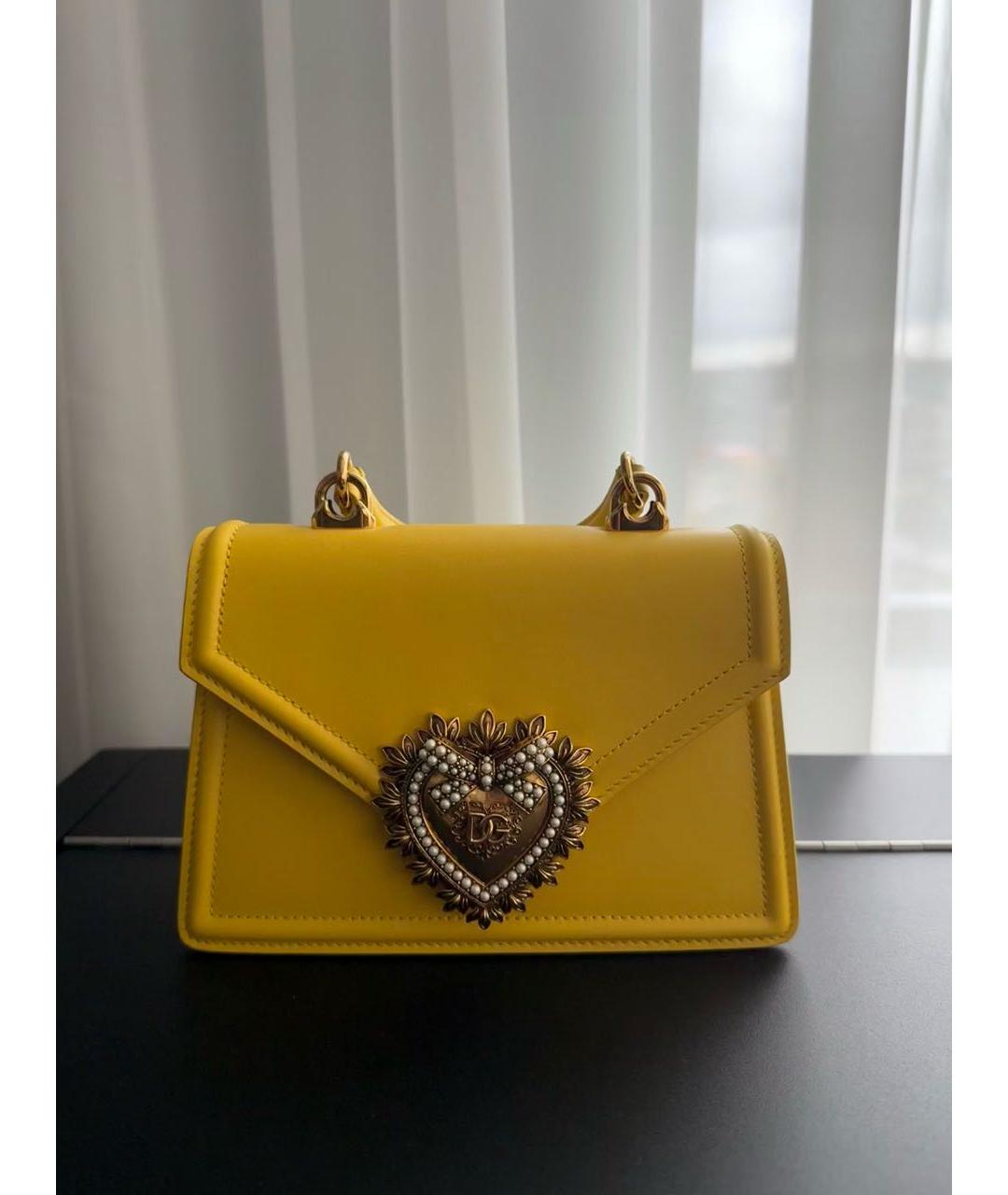 DOLCE&GABBANA Желтая кожаная сумка через плечо, фото 9