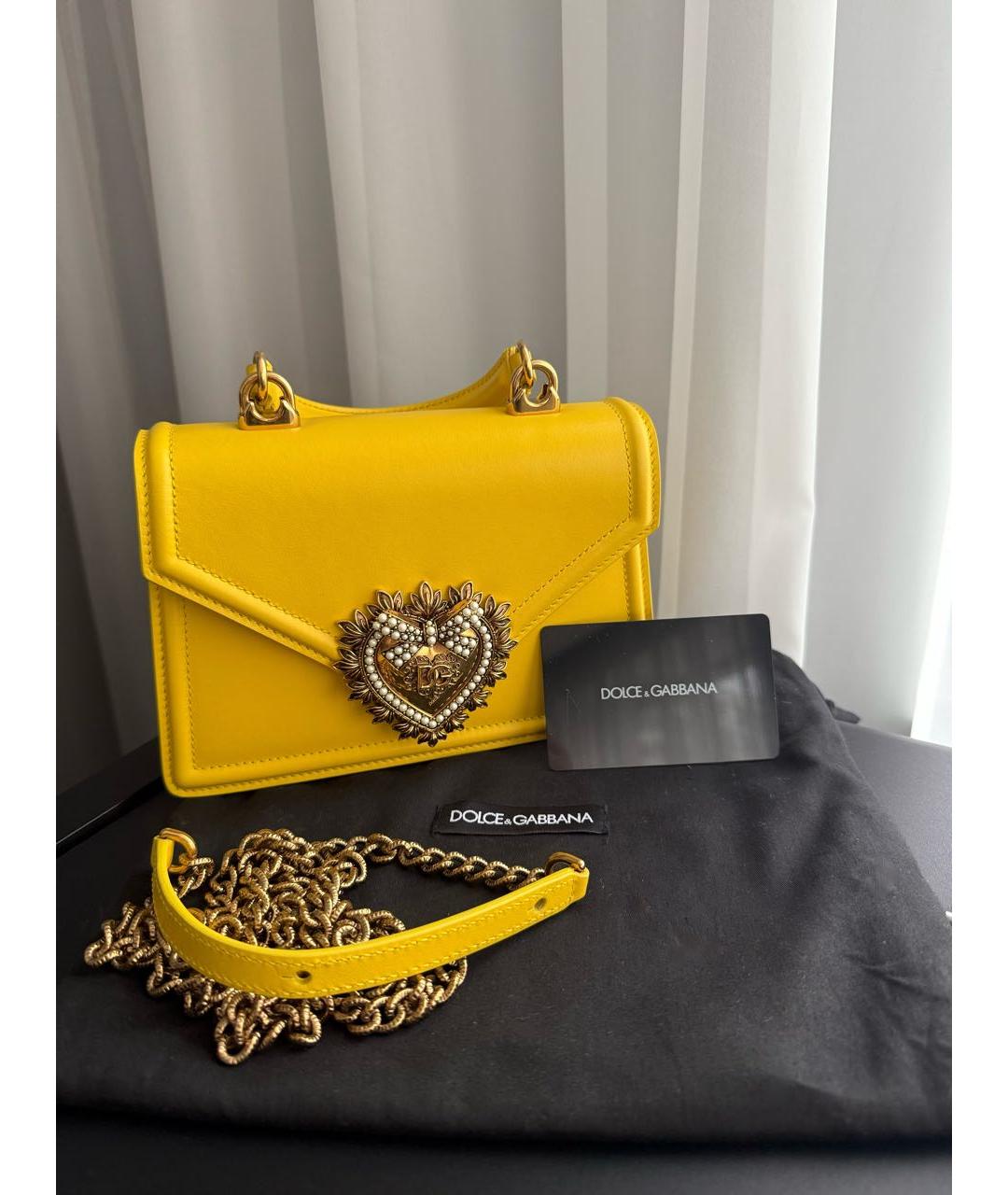DOLCE&GABBANA Желтая кожаная сумка через плечо, фото 2