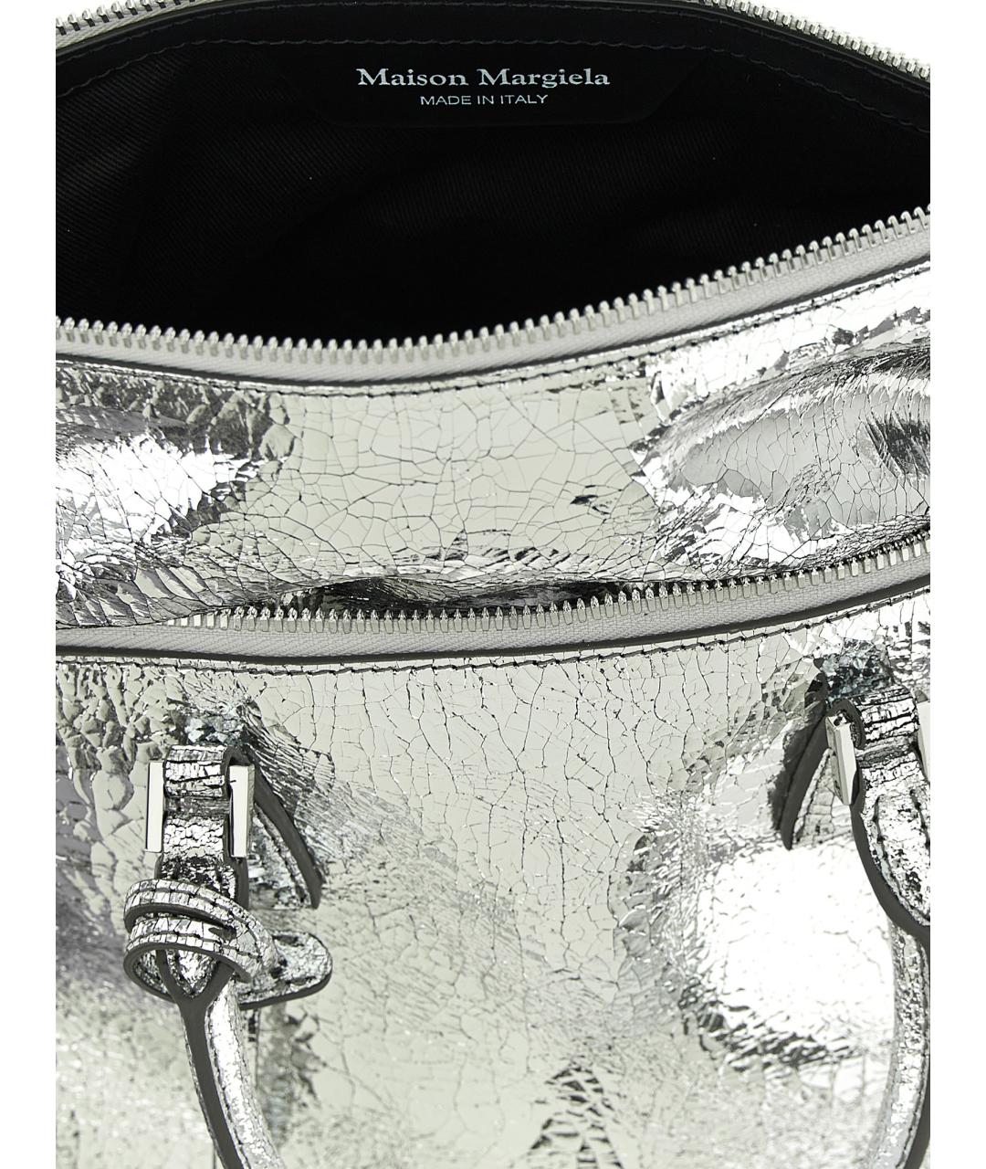 MAISON MARGIELA Серебряная кожаная сумка с короткими ручками, фото 4
