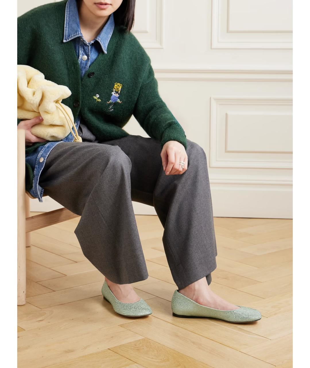 LOEWE Зеленые замшевые балетки, фото 2