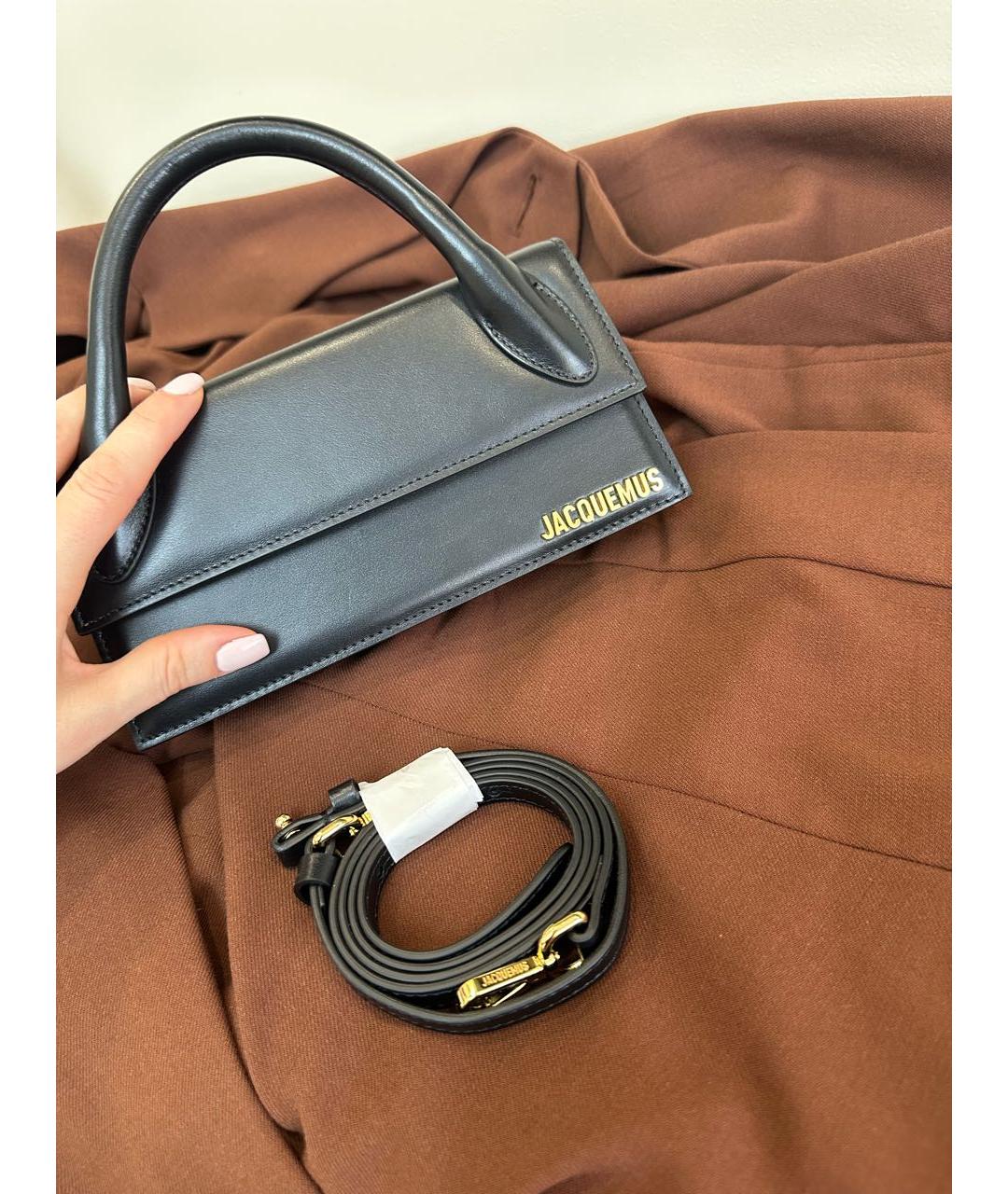 JACQUEMUS Черная кожаная сумка через плечо, фото 2