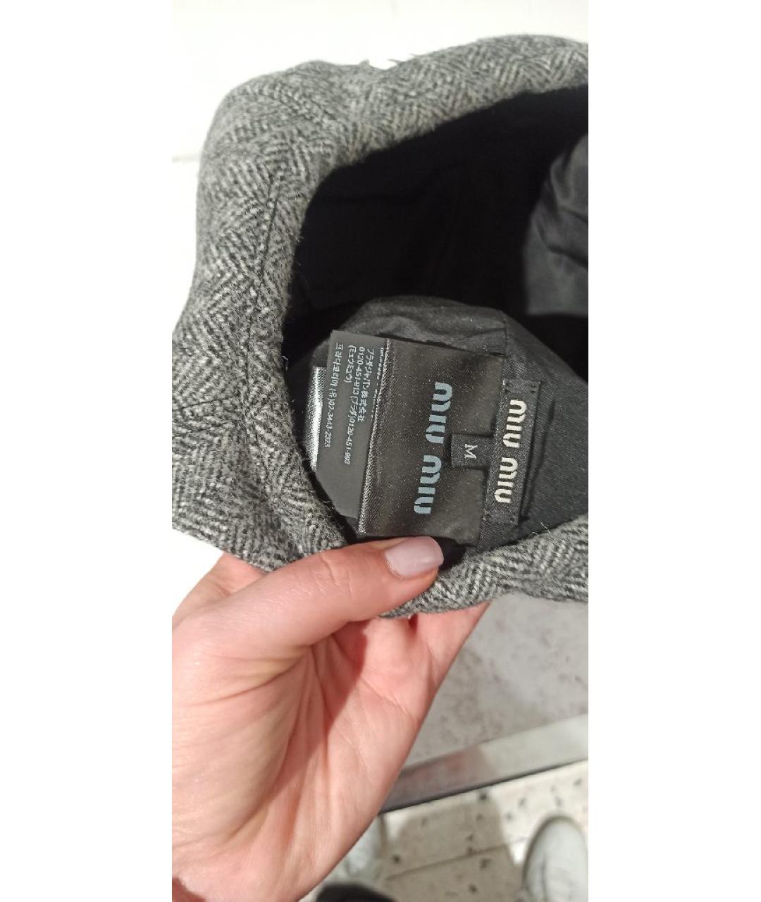 MIU MIU Серая шерстяная шапка, фото 7