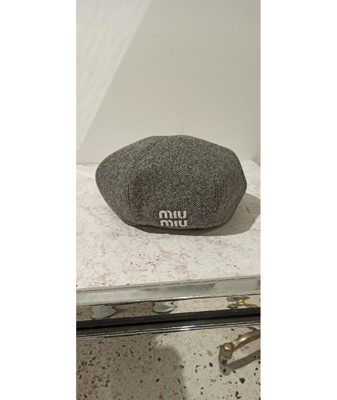 MIU MIU Серая шерстяная шапка, фото 2