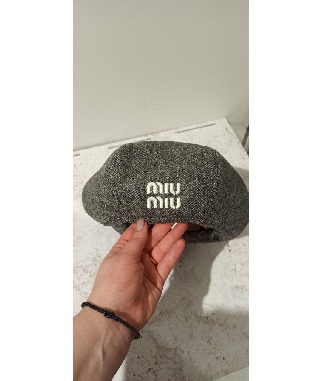 MIU MIU Серая шерстяная шапка, фото 4