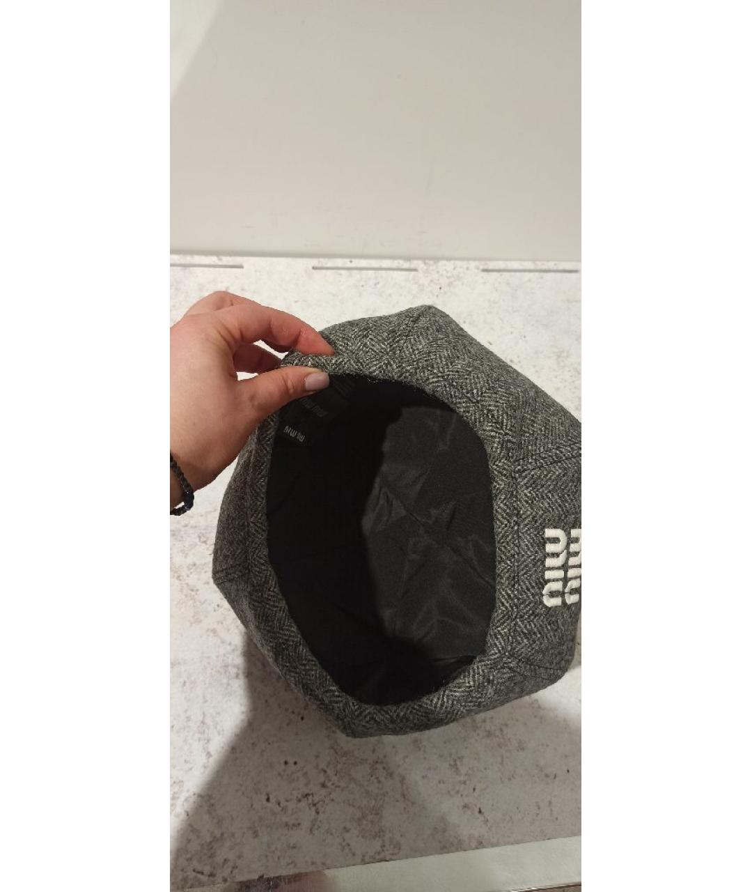 MIU MIU Серая шерстяная шапка, фото 5