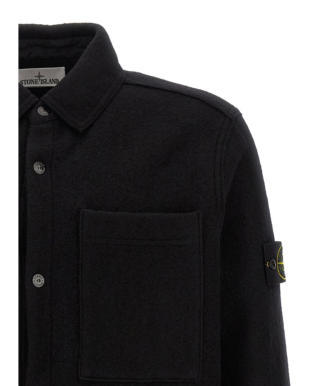 STONE ISLAND Черная шерстяная кэжуал рубашка, фото 3