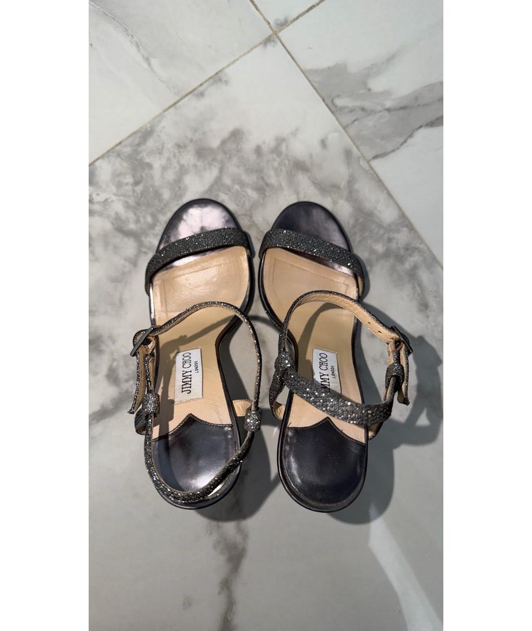 JIMMY CHOO Серебряные кожаные босоножки, фото 3