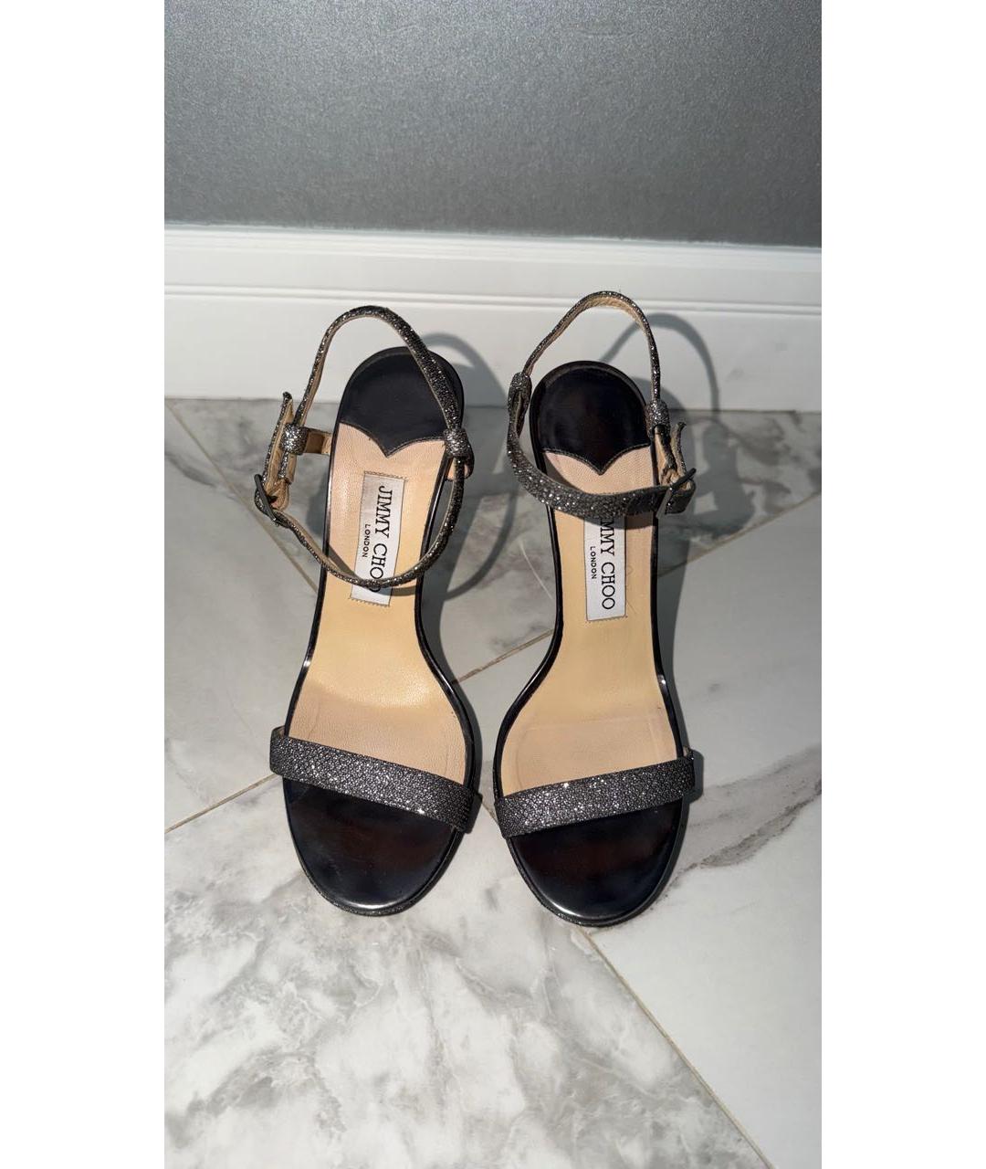 JIMMY CHOO Серебряные кожаные босоножки, фото 2