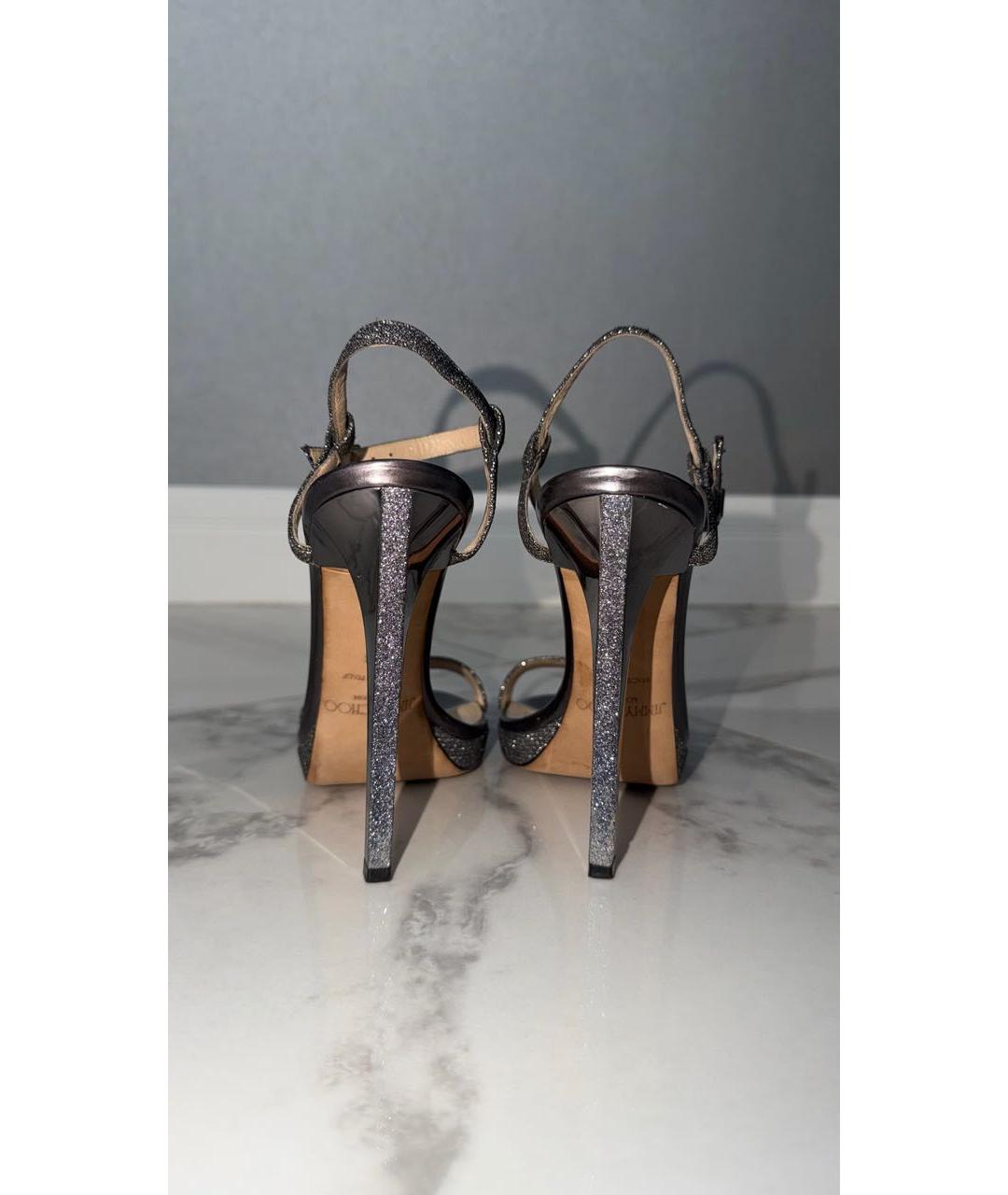 JIMMY CHOO Серебряные кожаные босоножки, фото 4