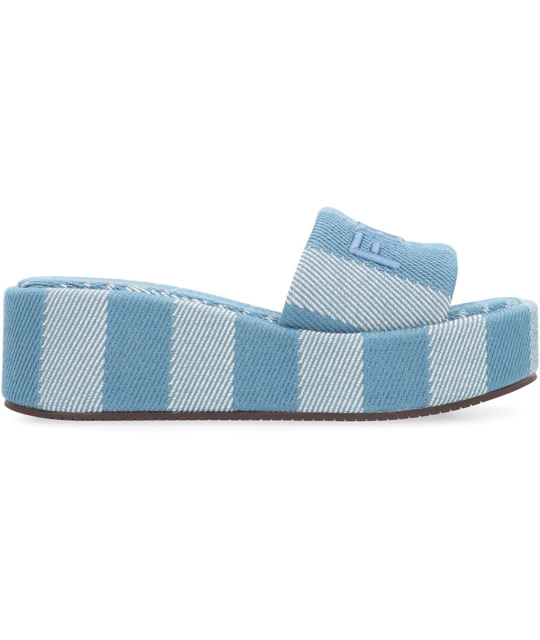 FENDI Голубые текстильные шлепанцы, фото 2