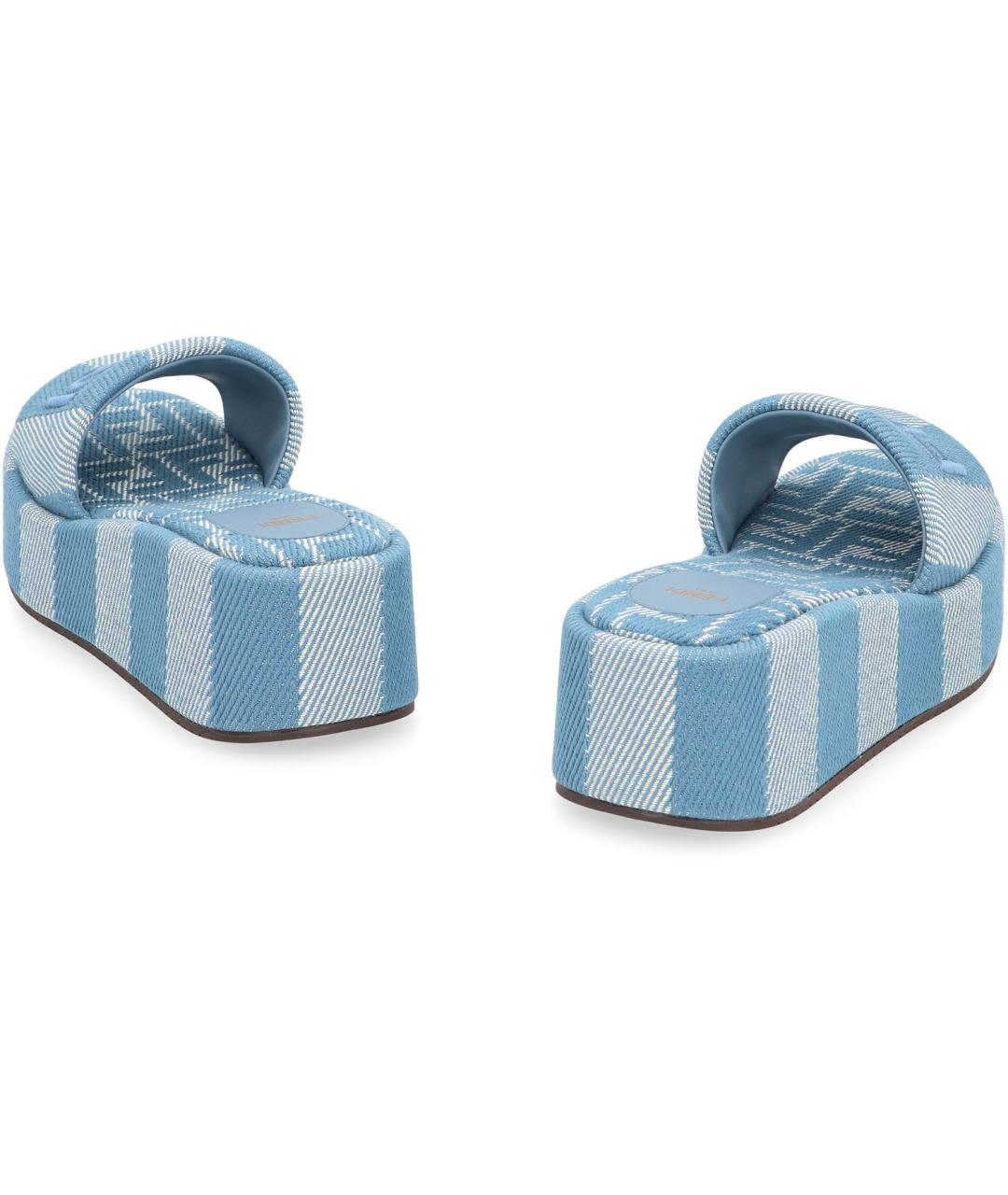 FENDI Голубые текстильные шлепанцы, фото 4