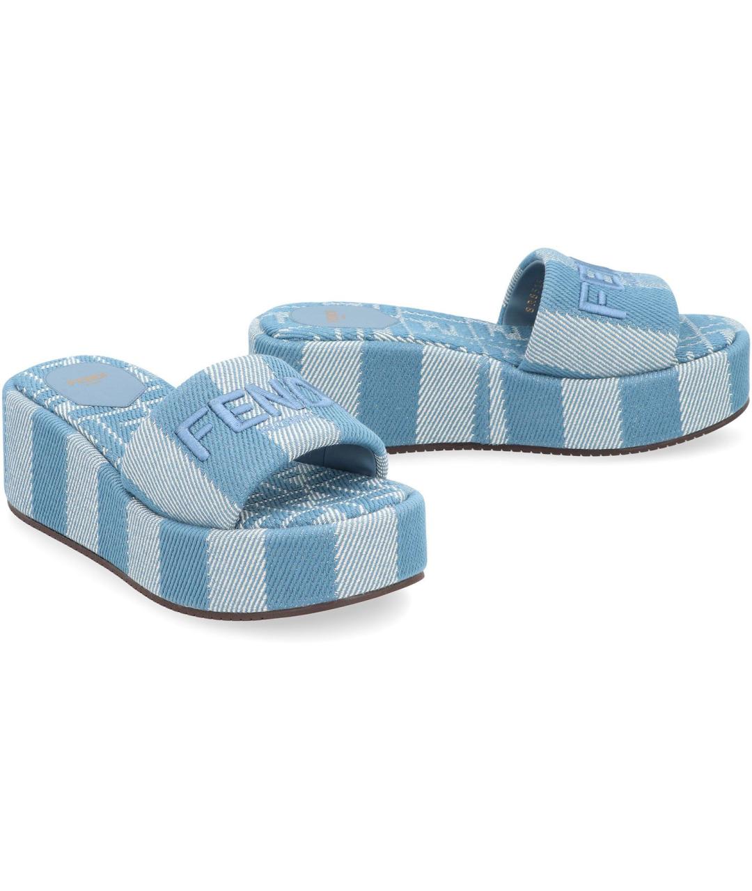 FENDI Голубые текстильные шлепанцы, фото 3