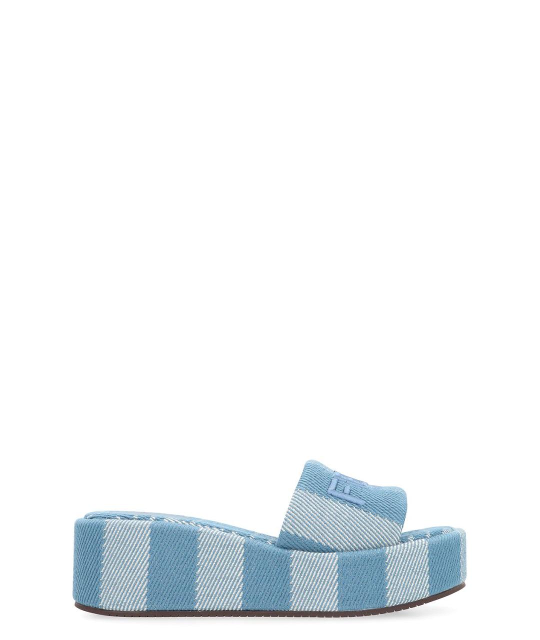 FENDI Голубые текстильные шлепанцы, фото 1