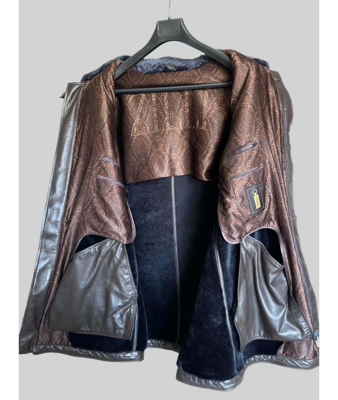 ZILLI Темно-синяя кожаная дубленка/шуба, фото 3