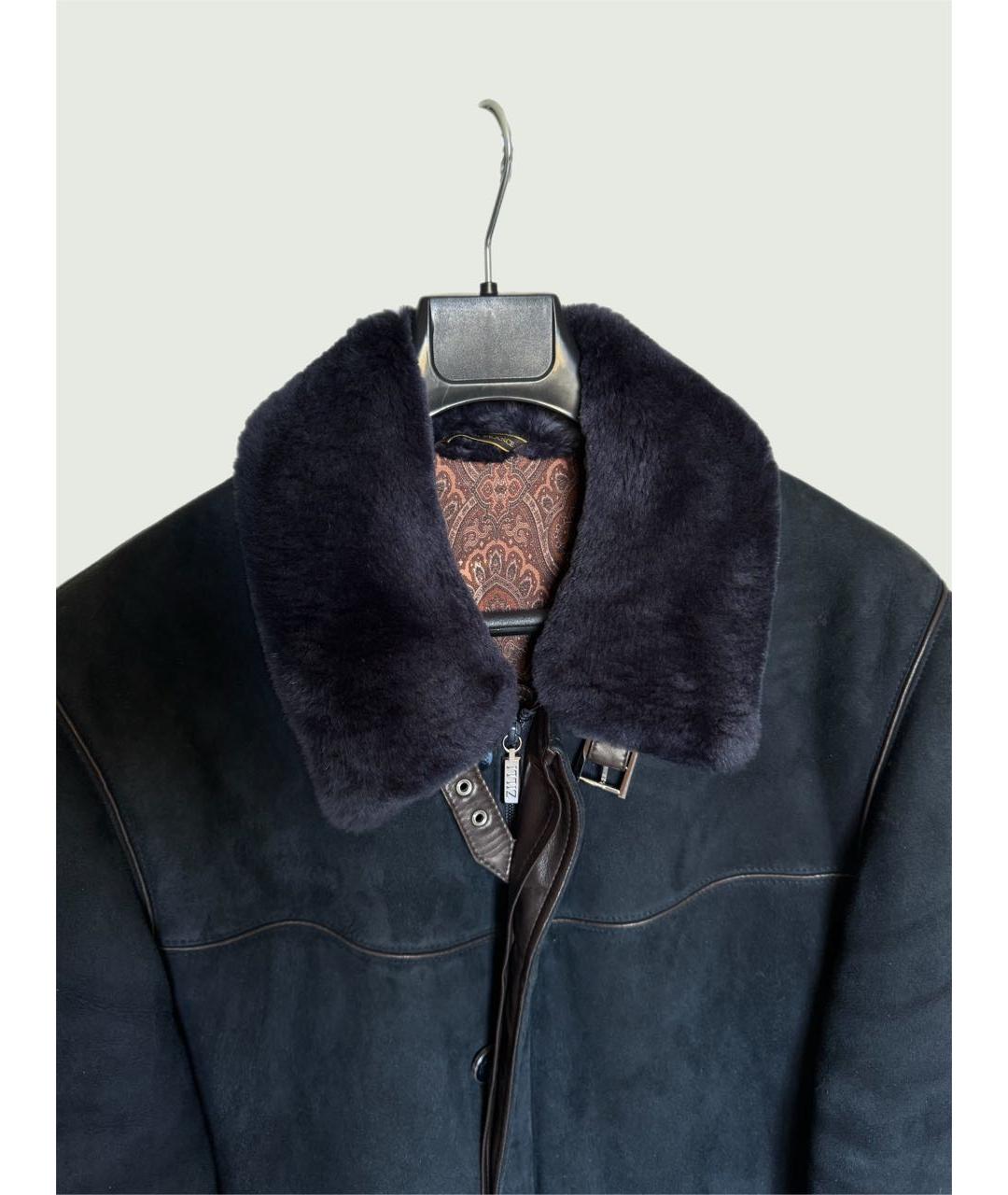 ZILLI Темно-синяя кожаная дубленка/шуба, фото 4