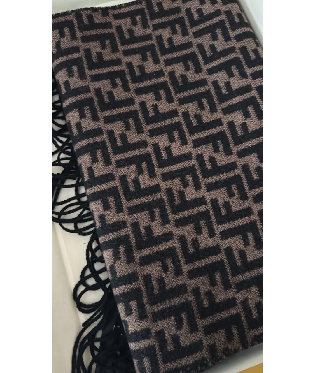 FENDI Коричневый шерстяной шарф, фото 5