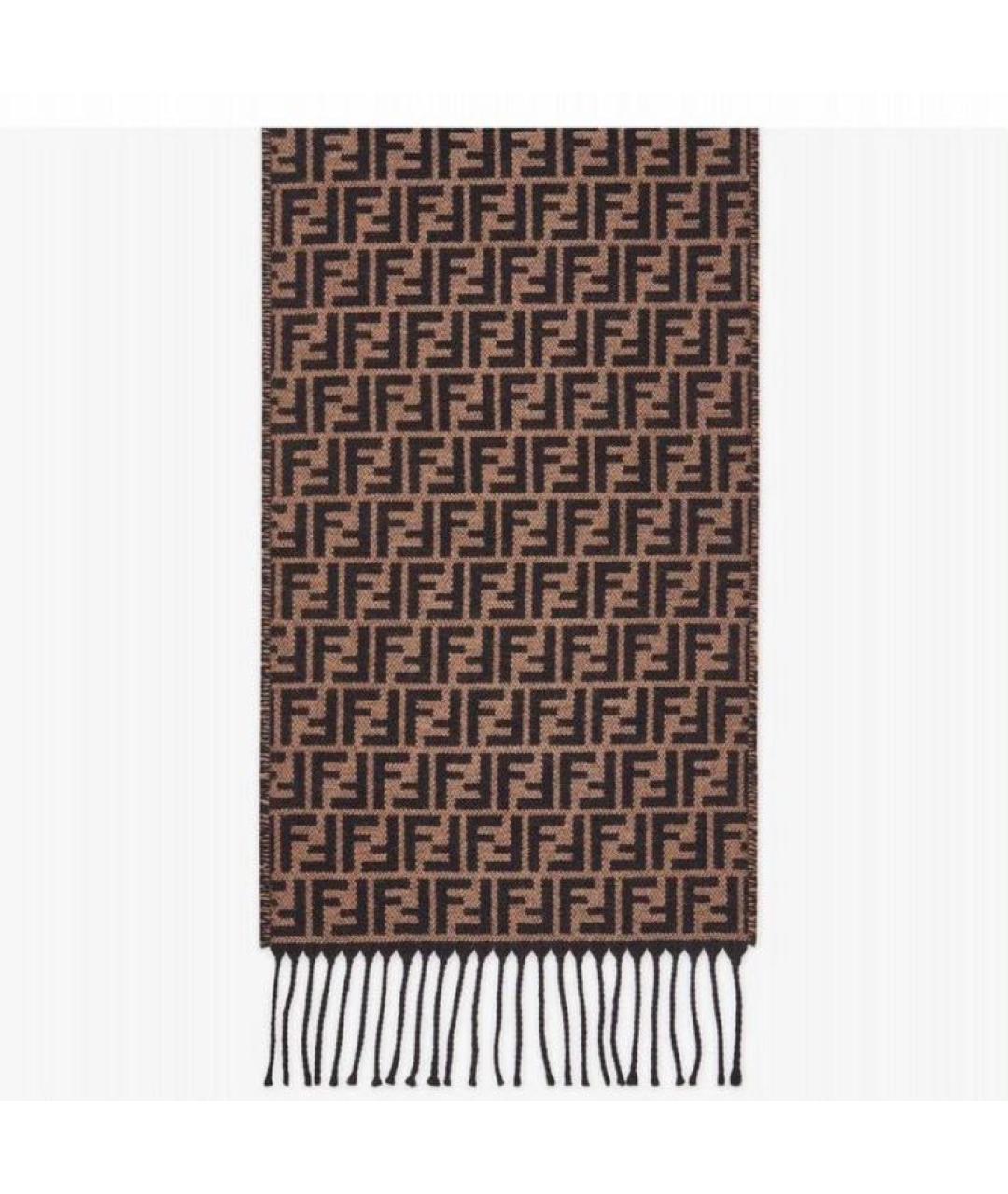 FENDI Коричневый шерстяной шарф, фото 6