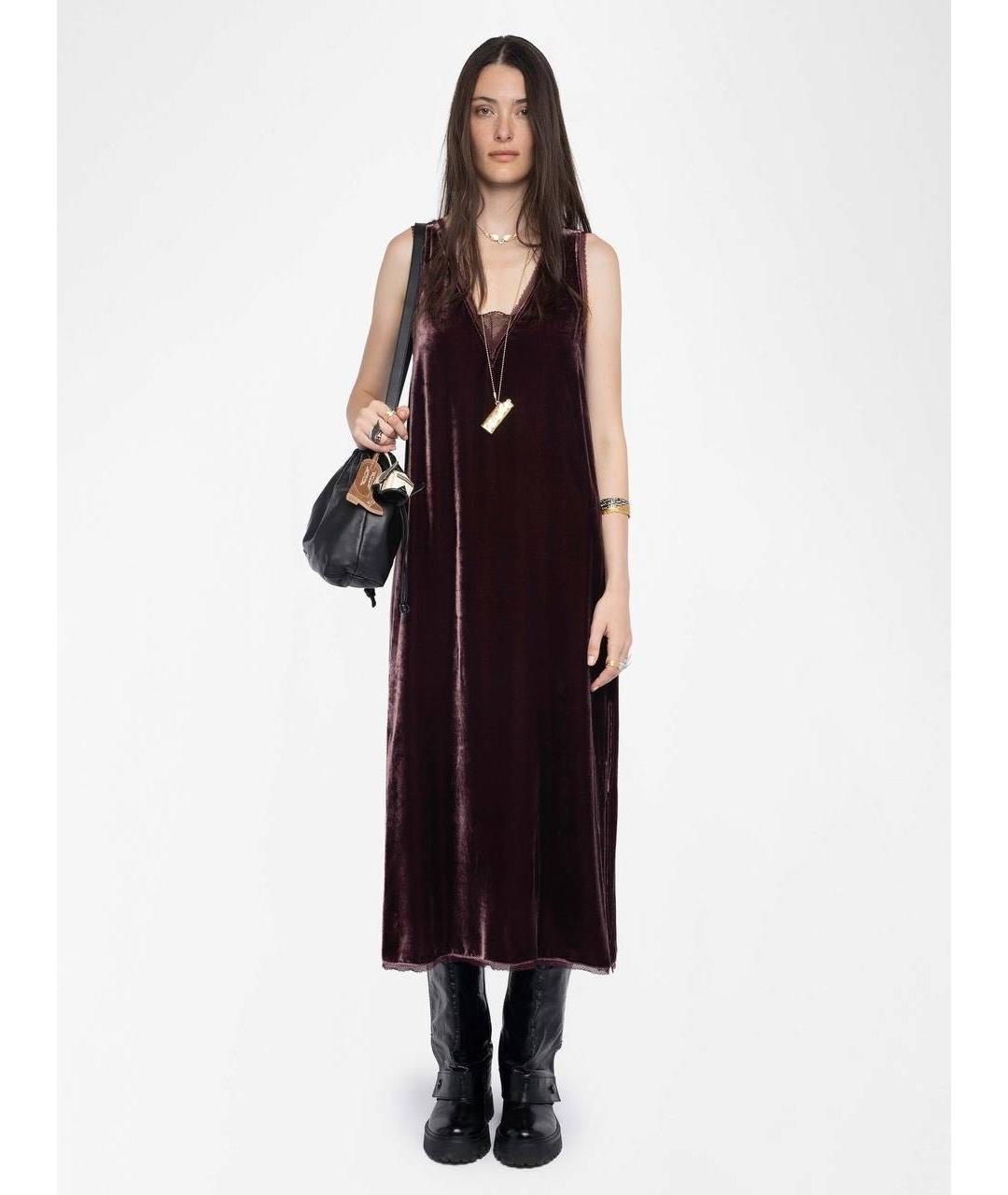 ZADIG & VOLTAIRE Бордовое бархатное коктейльное платье, фото 2