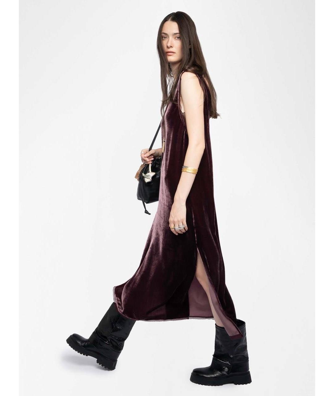 ZADIG & VOLTAIRE Бордовое бархатное коктейльное платье, фото 3