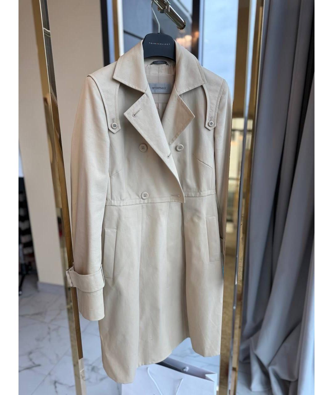 SPORTMAX Бежевый хлопковый тренч/плащ, фото 9