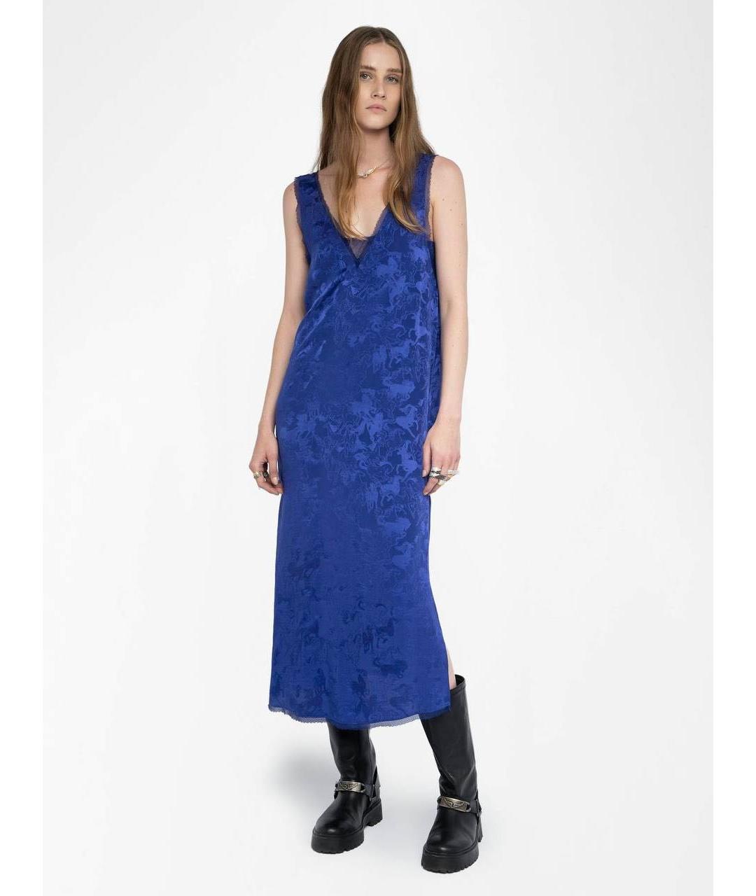 ZADIG & VOLTAIRE Синее шелковое коктейльное платье, фото 2