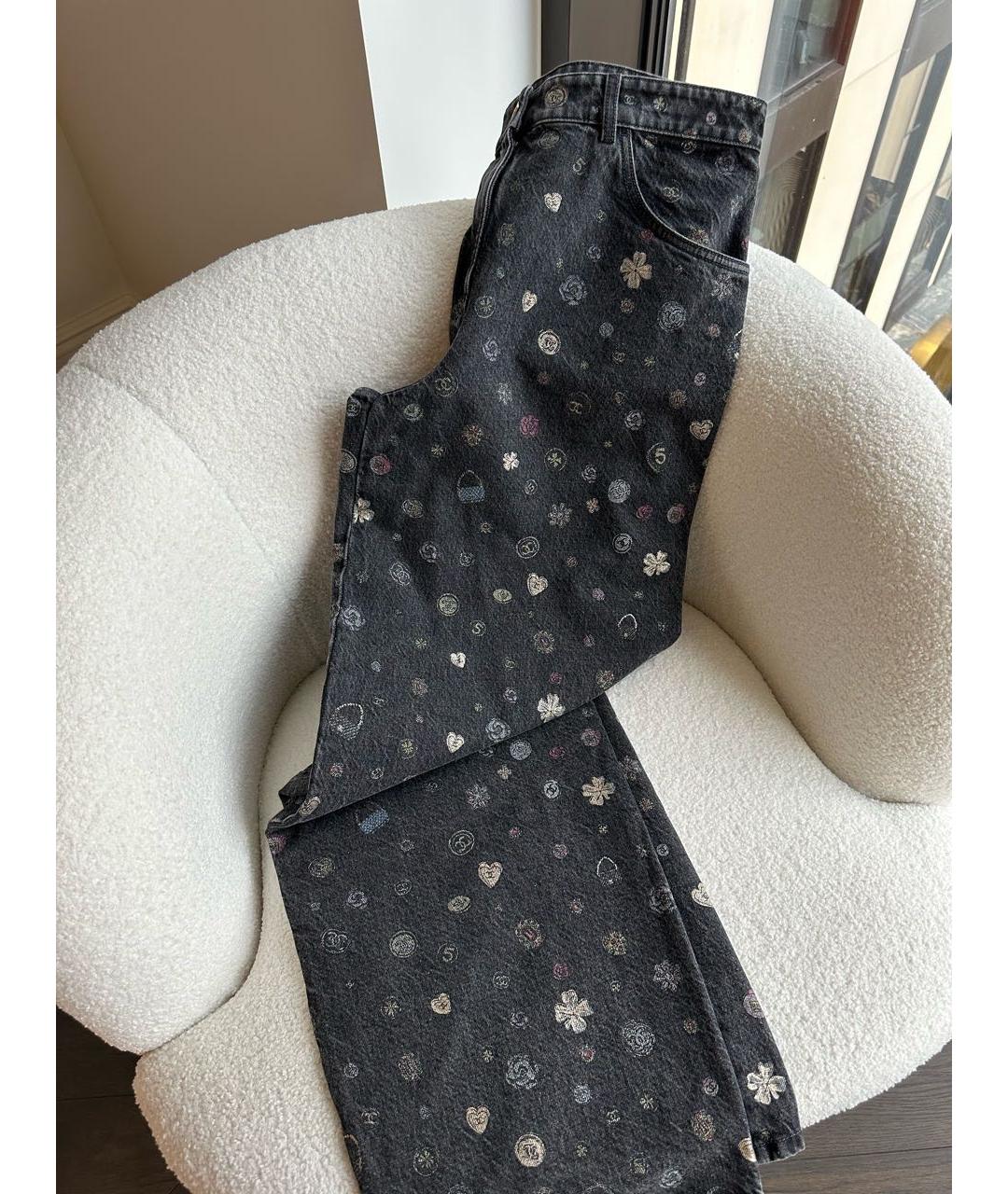 CHANEL Черные хлопковые прямые джинсы, фото 2