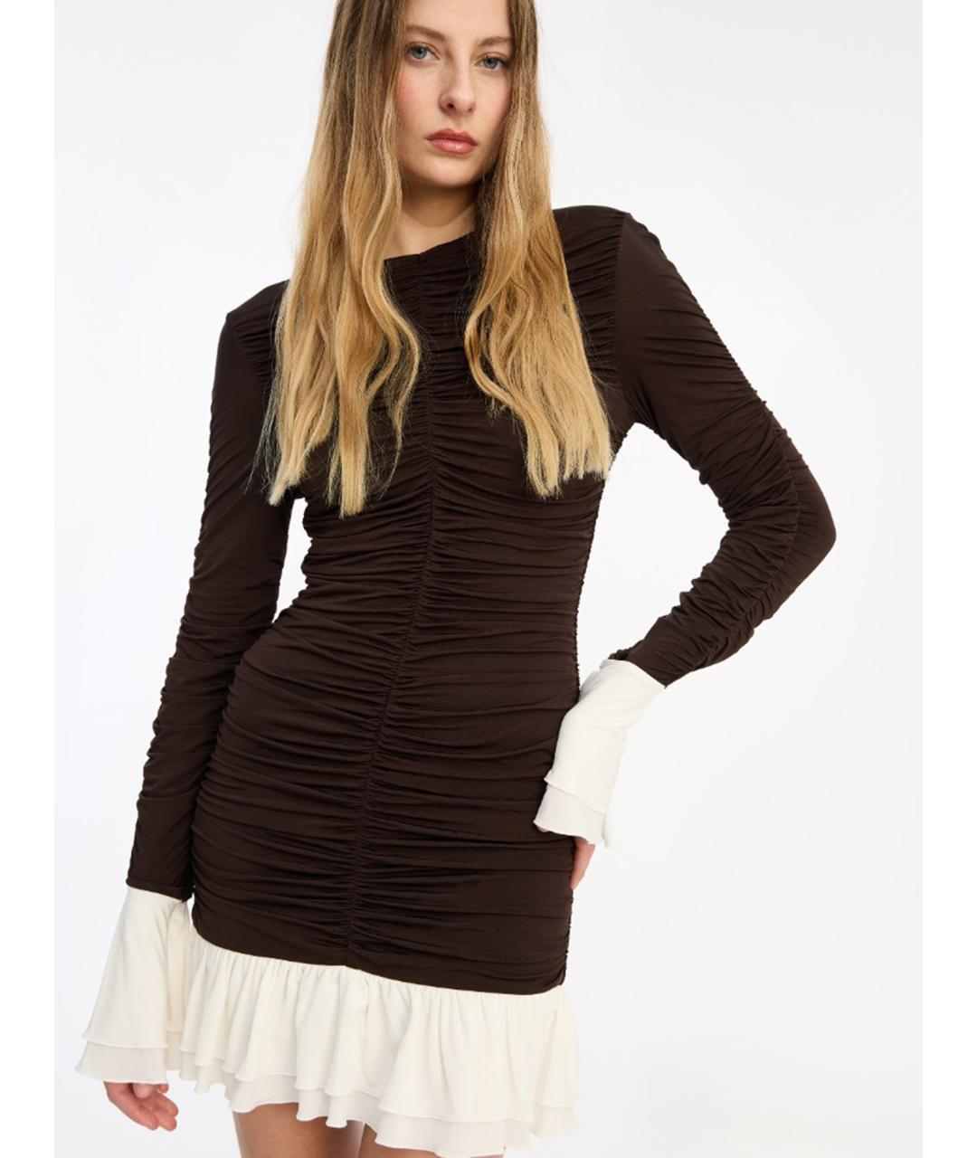 ROTATE Коричневое вискозное коктейльное платье, фото 4
