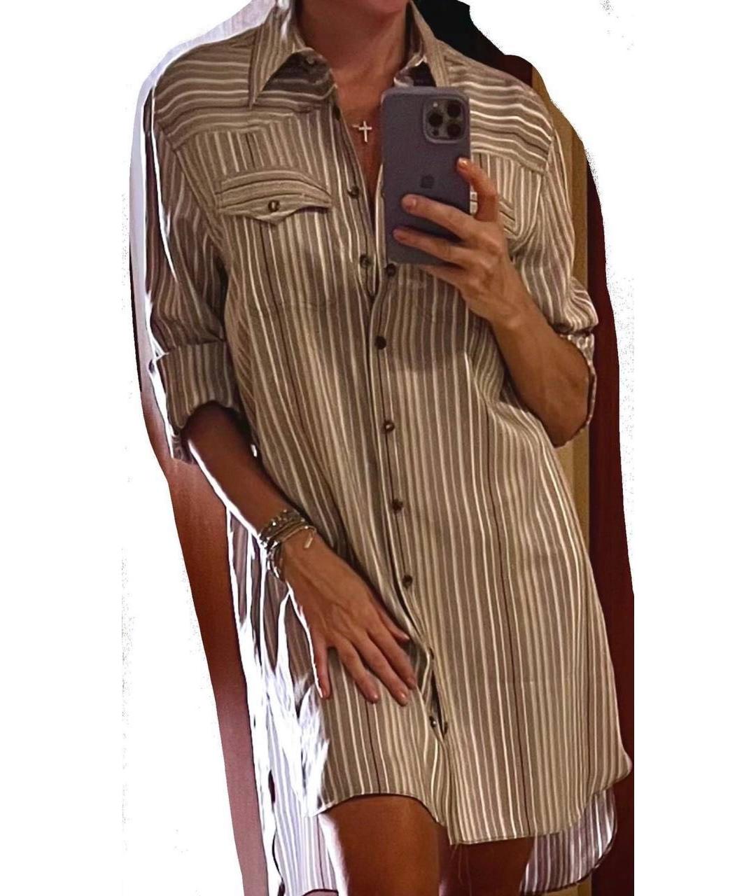 BRUNELLO CUCINELLI Серая шелковая рубашка, фото 5