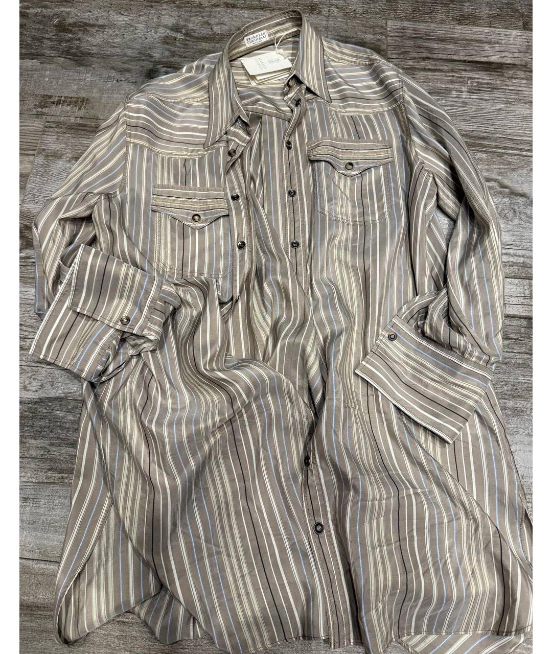 BRUNELLO CUCINELLI Серая шелковая рубашка, фото 2